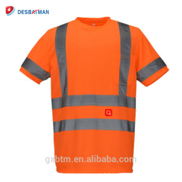 Atacado 100% Poliéster Malha Birdeye Tecido de Alta Visibilidade Reflexiva Segurança Trabalho T-shirt Para Homens